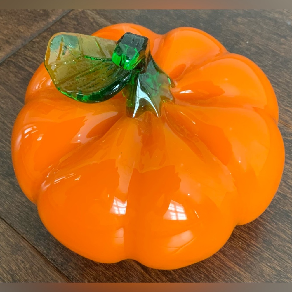 Art Glass Hand Blown Murano Style Orange Pumpkin